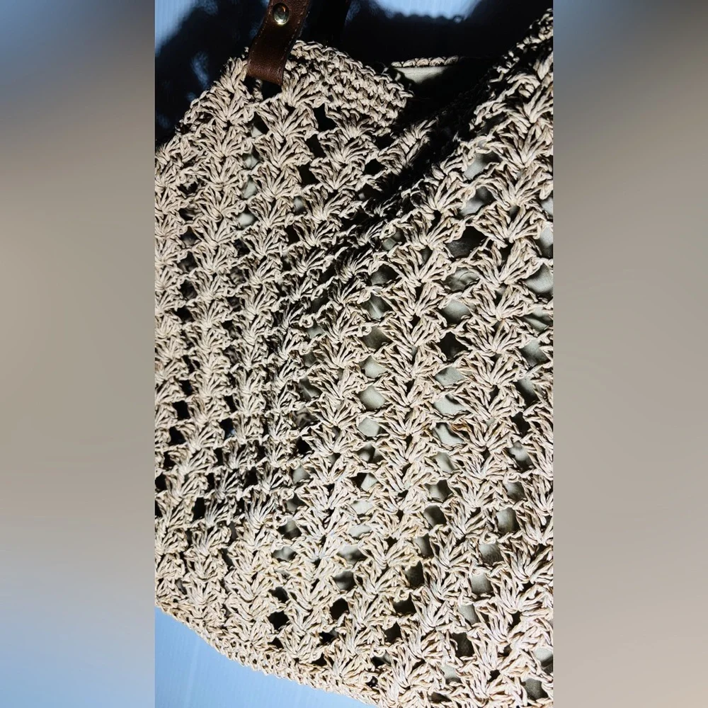 St Johns Bay Woven Straw Tote Tan Boho Shoulder Bag